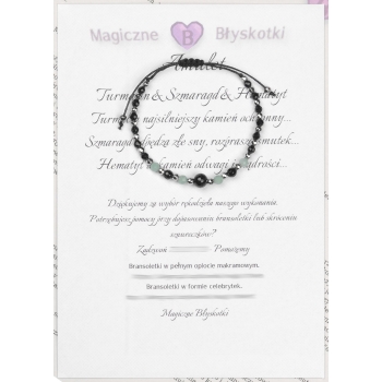 Bransoletka celebrytka czarny TURMALIN SZMARAGD HEMATYT ochrona i optymizm